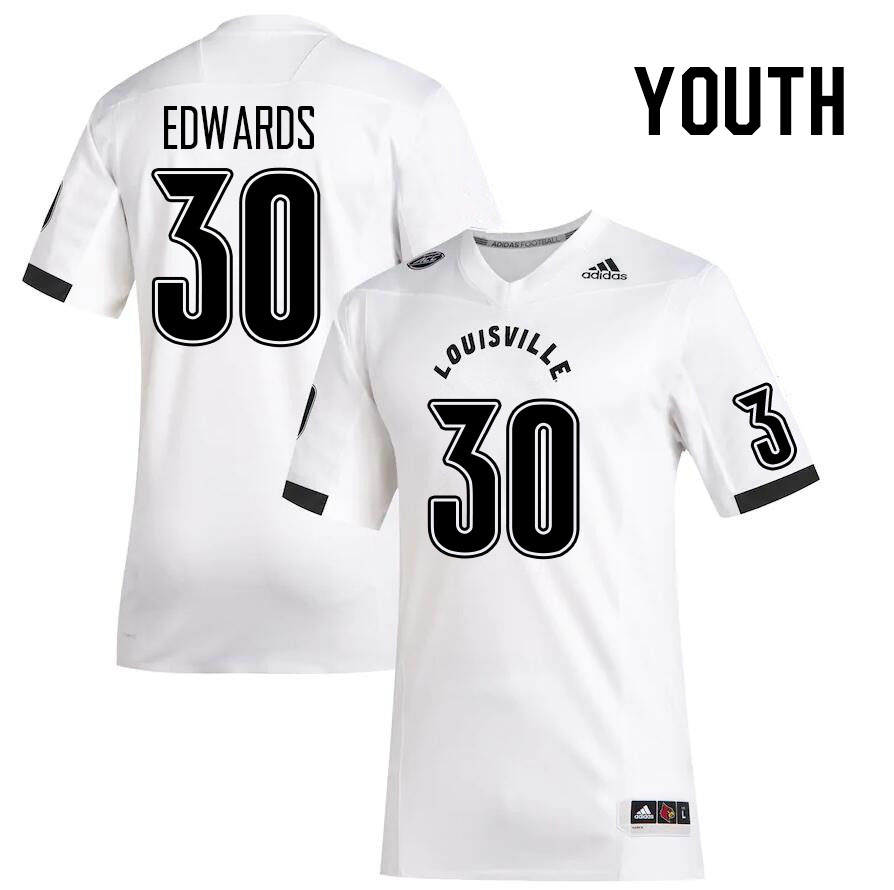 Youth #30 Derrick Edwards Louisville Cardinals College Football Jerseys Stitched Sale-White